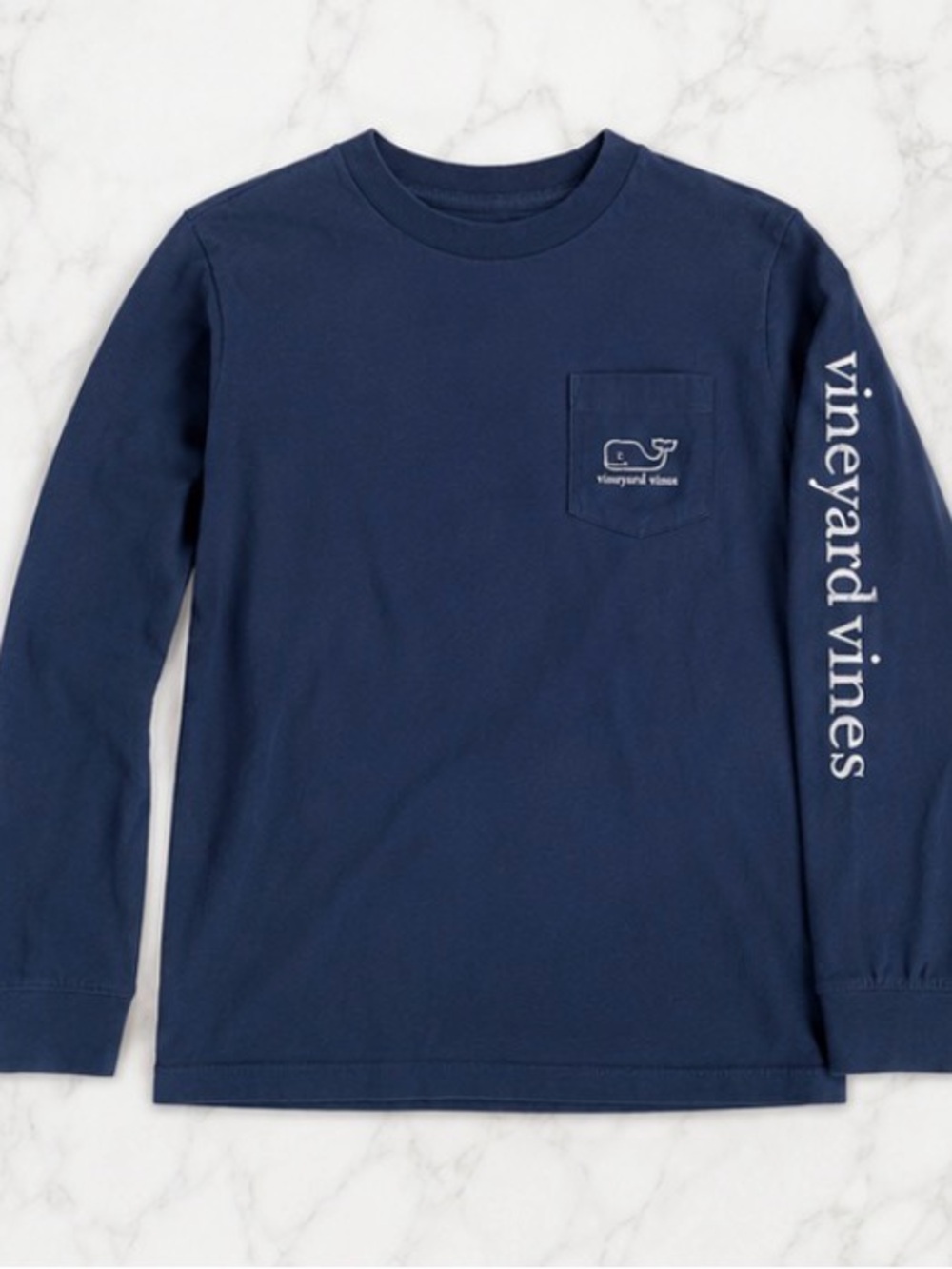 Vineyard Vines Boys Navy Long Sleeve Pocket T-Shirt Size 7 Whale Logo